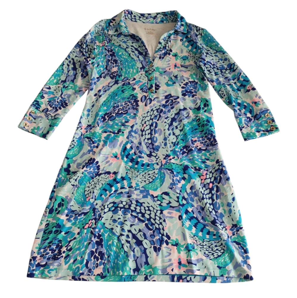 Lilly Pulitzer Ansley Womens V-Neck Blue Dress Size Medium